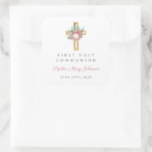 Elegante Blumenkreuz Quadratischer Aufkleber (Tasche)