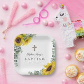 Elegante Blumenkreuz Taufe Pappteller (Party)