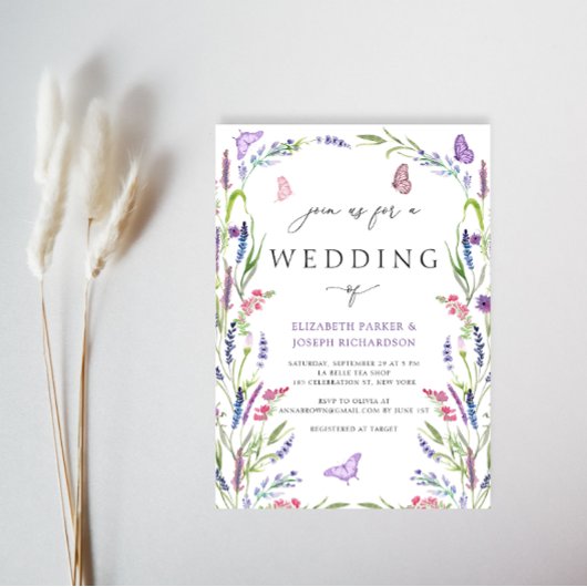 Elegante Blumenlavender Wedding Einladung