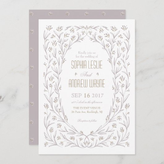 Elegante Blumenlila lila rustikale Hochzeit Einladung (Vorne/Hinten)