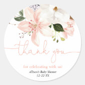 Elegante Blumenlililien erröten Danke Runder Aufkleber (Vorderseite)