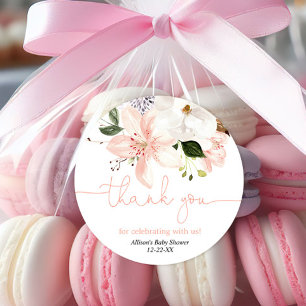 Elegante Blumenlililien erröten Danke Runder Aufkleber