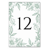 Elegante Blumenlinie Zeichnend Grüne Hochzeit Tischnummer (Rückseite)