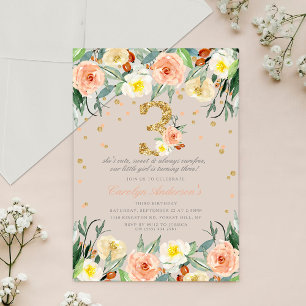 Elegante Blumenmädchen 3. Geburtstag Acryleinladungen