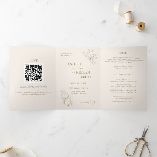 Elegante Blumenmoos Grüne Hochzeit Einladung (Innenseite)