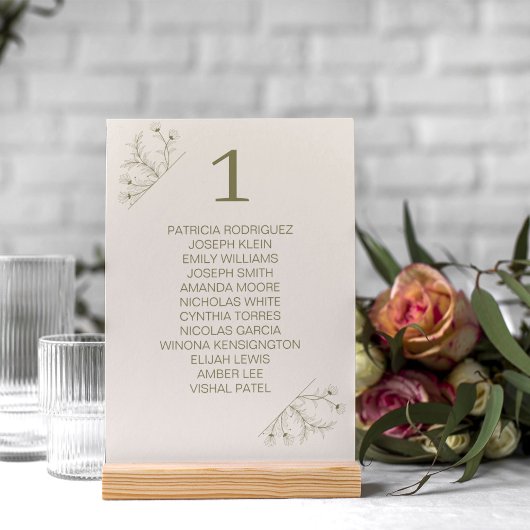 Elegante Blumenmoss Grüne Hochzeit Tischnummer