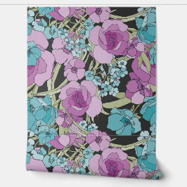 Elegante Blumenmuster Grüne Blume Rose Rosa Tapete