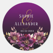 Elegante Blumennamen Datum Hochzeitsticker Runder Aufkleber (Vorderseite)