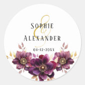 Elegante Blumennamen Datum Hochzeitsticker Runder Aufkleber (Vorderseite)