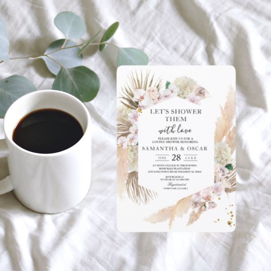 Elegante Blumenorchideen & Pampas Schönheitsrahmen Einladung