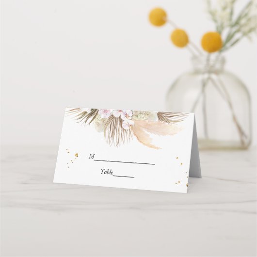 Elegante Blumenorchideen & Pampas Schönheitsrahmen Platzkarte (Vorderseite)