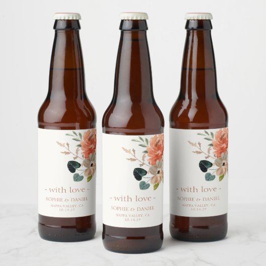 Elegante Blumenpaare mit Liebe Bierflaschenetikett (Flaschen)