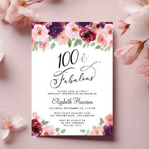 Elegante Blumenparty zum 100. Geburtstag Einladung