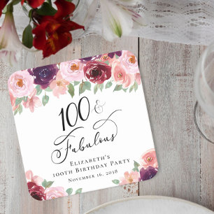 Elegante Blumenparty zum 100. Geburtstag Rechteckiger Pappuntersetzer