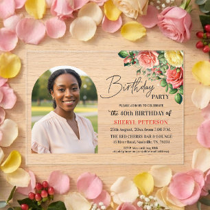 Elegante Blumenparty zum 40. Geburtstag mit Foto Acryleinladungen