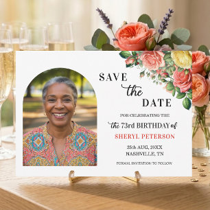 Elegante Blumenparty zum 73. Geburtstag  Save The Date