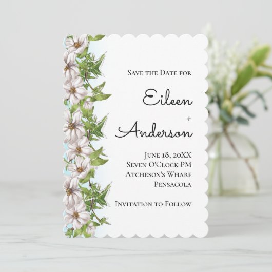 Elegante Blumenpastel Save the Date (Stehend Vorderseite)