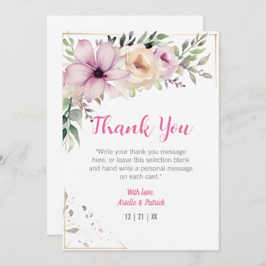 Elegante Blumenpastellfarben Botanische Malerei Dankeskarte (Vorne/Hinten)