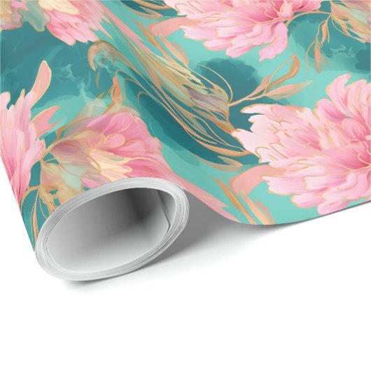 Elegante Blumenpastellfarben Rosa und Aquamarin Bl Geschenkpapier (Rolleneckpunkt)