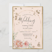 Elegante Blumenpfirsichhochzeit Einladung (Vorderseite)