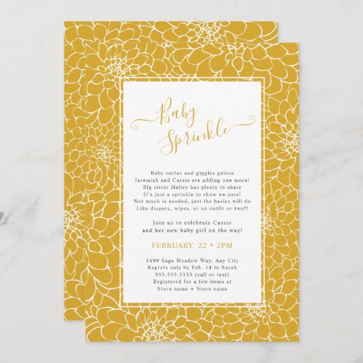 Elegante Blumenrahmen FARBE ÄNDERN Baby Sprinkle i Einladung (Vorne/Hinten)