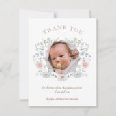 Elegante Blumenrahmen Taufe Danke Karte (Vorderseite)