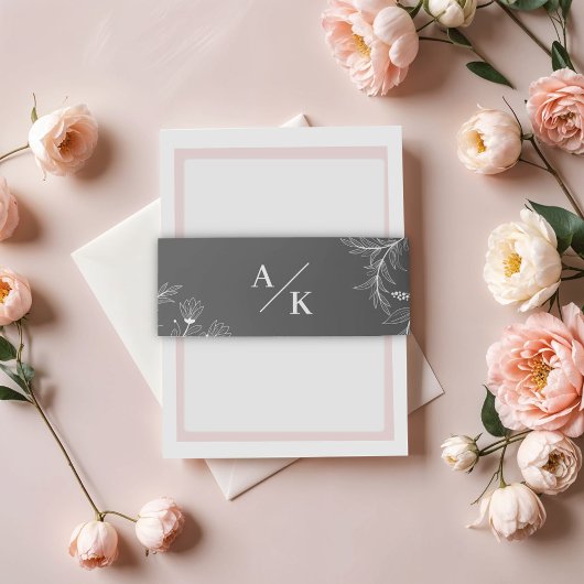 Elegante Blumenrauche Grau Hochzeit Einladungsbanderole