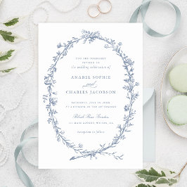 Elegante Blumenreath Vintag Dusty Blue Wedding Einladung