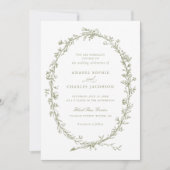 Elegante Blumenreath Vintag Sage Green Wedding Einladung (Vorderseite)