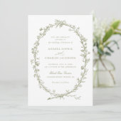 Elegante Blumenreath Vintag Sage Green Wedding Einladung (Stehend Vorderseite)