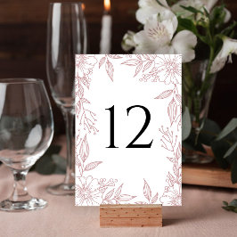 Elegante Blumenreihe Zeichnend Blush Pink Hochzeit Tischnummer