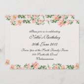Elegante Blumenrolle und hellrosa Einladung (Vorne/Hinten)