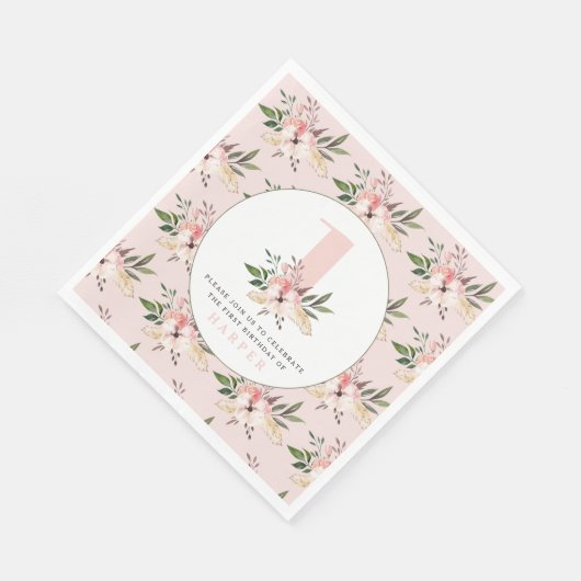 Elegante Blumenrosa Geburtstagsnapkins Serviette (Ecke)