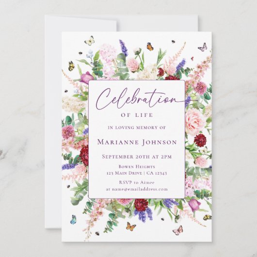 Elegante Blumenschmetterlinge Einladung (Vorderseite)