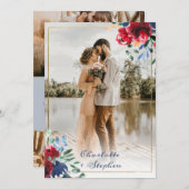 Elegante Blumenschrift, blaue Schrift 5 Fotos Hoch Einladung (Vorne/Hinten)