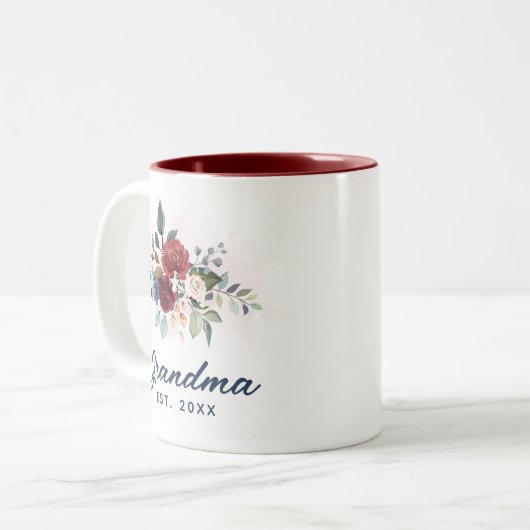 Elegante Blumenschrift Bloom Oma Custom Zweifarbige Tasse (Vorderseite Links)