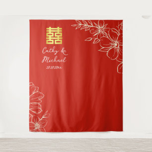 Elegante Blumenschrift Chinesische Hochzeitsstimmu Wandteppich