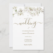 Elegante Blumenschrift White Blossom Script Weddin Einladung (Vorderseite)