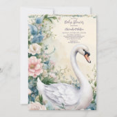Elegante Blumenschwan Blush Pink Babydusche Einladung (Vorderseite)