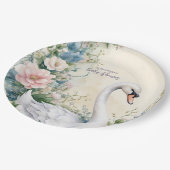 Elegante Blumenschwan Blush Pink Babydusche Pappteller (Schrägansicht)