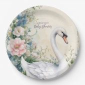 Elegante Blumenschwan Blush Pink Babydusche Pappteller (Vorderseite)