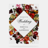 Elegante blumenschwarze Hochzeit Acrylschild (Vorderseite)