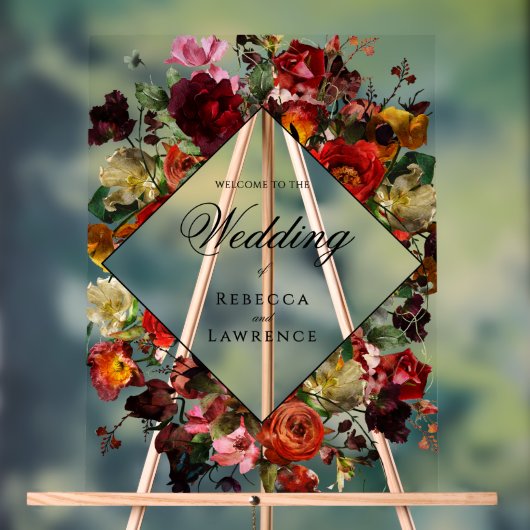 Elegante blumenschwarze Hochzeit Acrylschild (Neutral)