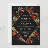 Elegante blumenschwarze Hochzeit Einladung (Vorderseite)