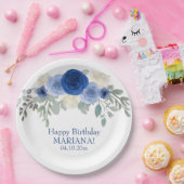 Elegante Blumensegel Blaue Blumengeburt Party Pappteller (Party)