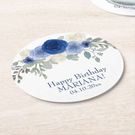 Elegante Blumensegel Blaue Blumengeburt Party Runder Pappuntersetzer (Angewinkelt)