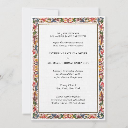 Elegante Blumenstrasse Blue & Gold Hochzeit Einladung (Vorderseite)