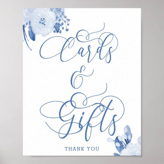 Elegante Blumenstrauß Blue Cards und Gifts Zeichen Poster (Vorne)