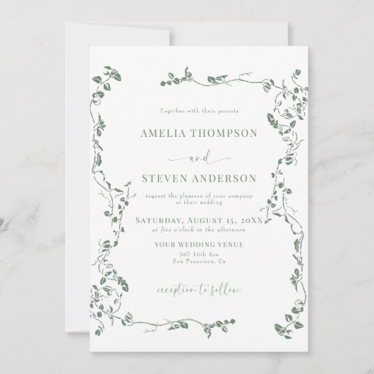 Elegante Blumenstrauß Classic Wedding Einladung (Vorderseite)