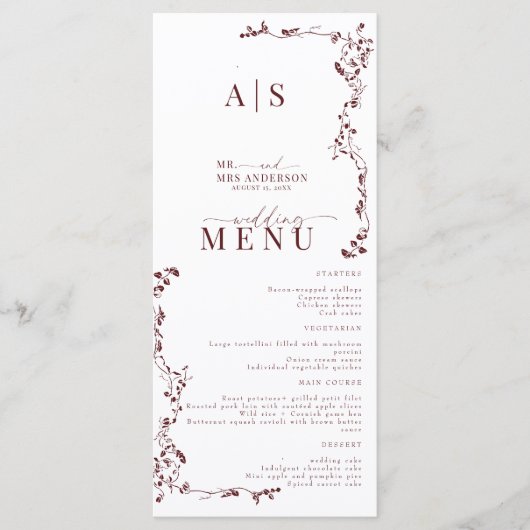 Elegante Blumenstrauß Classic Wedding Menükarte (Vorderseite)